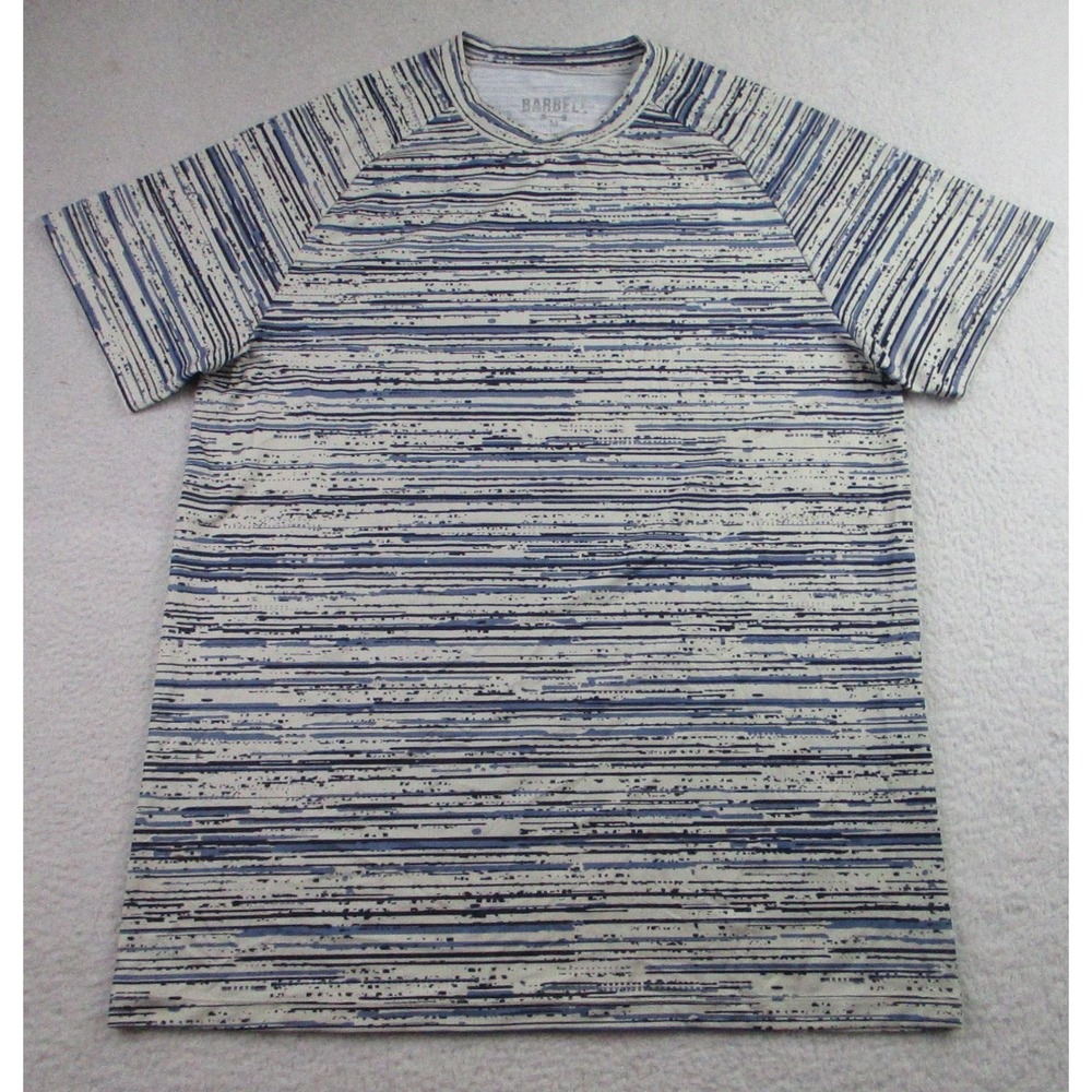 Barbell Shirt Mens Medium Blue White Stripe Athletic Tee Performance Workout Top